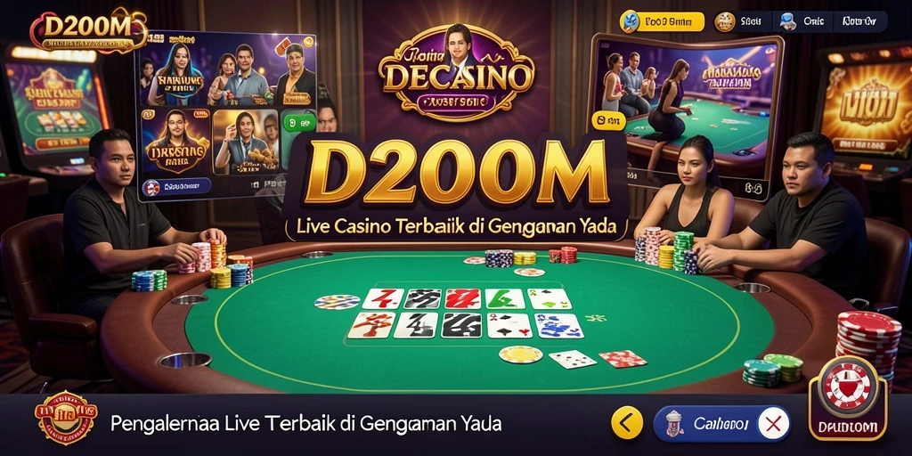 Screenshot D200M menampilkan dealer langsung dan gameplay yang seru.