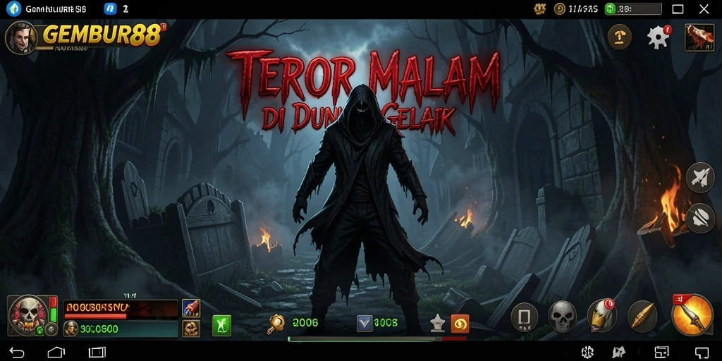 Tampilan gameplay menyeramkan di GEMBUR88, penuh misteri dan ketegangan.