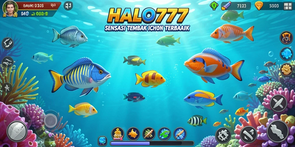 Tampilan aksi gameplay seru HALO777 yang menembak ikan.