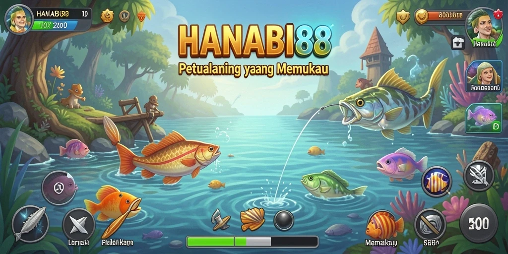 Tampilan gameplay HANABI88 yang menampilkan aksi memancing yang seru.
