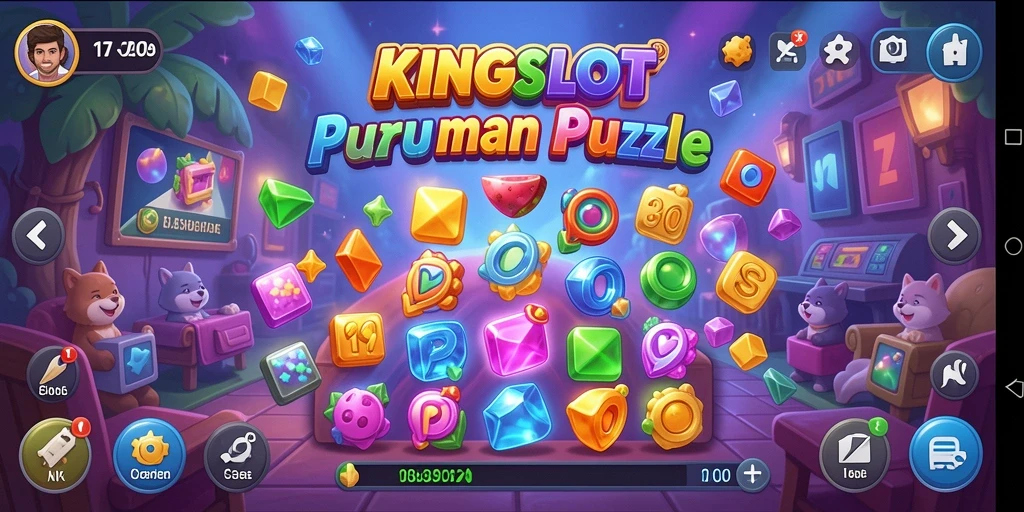 Screenshot gameplay KINGSLOT menampilkan berbagai teka-teki yang menantang.