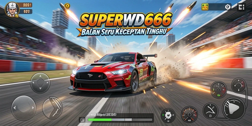 Gameplay SUPERWD666 menampilkan balapan menegangkan di malam hari.